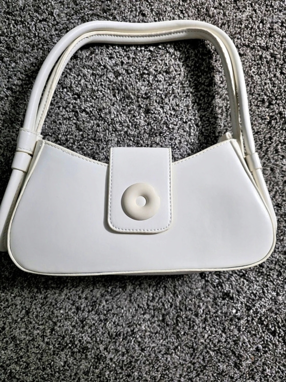 White Y2K Baguette Shoulder Bag Flower Clasp